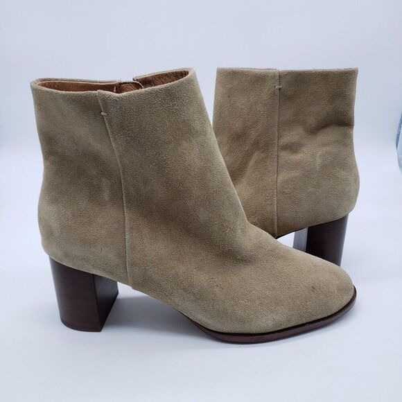 Madewell Boots Womens Size 12 Beige Suede Leather Block Heel Ankle Zip Booties - Picture 1 of 15